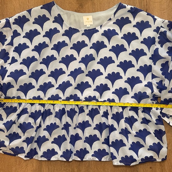 J. Marie Blue Floral Peplum Blouse Size Medium Empire Waist Top - Picture 5 of 11